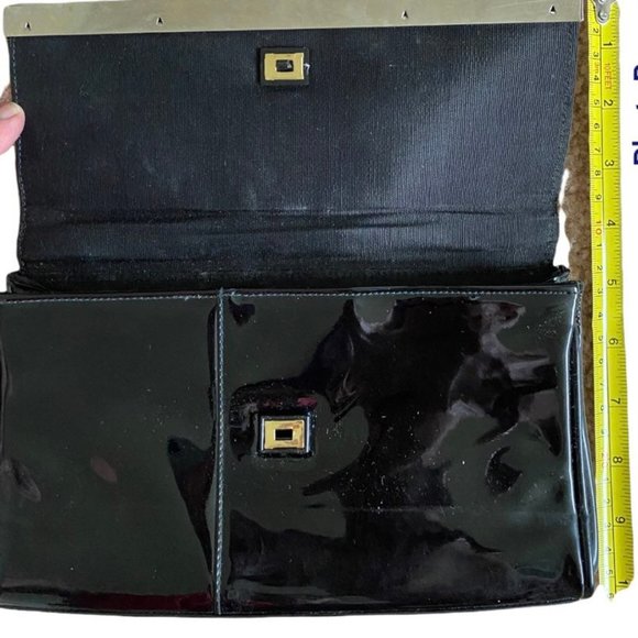 MB MARKAY CLUTCH CHIC VINTAGE BLACK PATENT LEATHER SILVER ACCENT VERY VOGUE - Picture 3 of 5